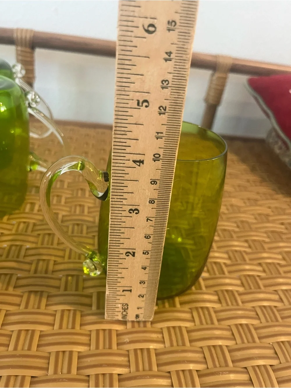 Vintage Mid-Century Modern Hand Blown Glass Supplied Handle Mugs Set Of Six